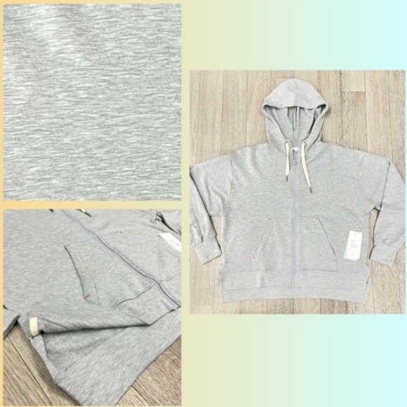 NWT JOHNNY WAS - Calme Heather-Gray Zip Front Hoodie Sweatshirt XL Oversized - Picture 3 of 6